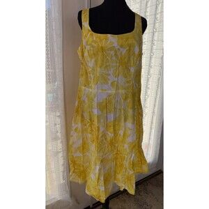 Sweet Women's 16 Yellow White Floral Smocked  Sundress Square Neck Summer Boho
